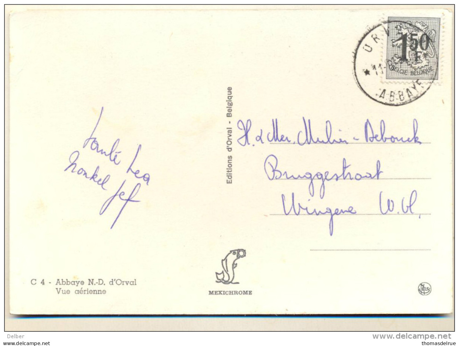 _A887: N° 11518: * ORVAL * ABBAYE : Sterstempel Op C4 - Abbaye N.D. D'Orval Vue Aérienne  : Wingene 1971 - 1951-1975 Heraldieke Leeuw