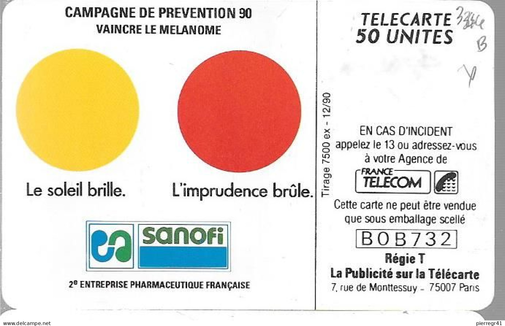 CARTE-PRIVEE-12/1990-D344B-GEMA-SANOFI-Double Fleche-V°Série B0B732-7500Ex Utilisé-TBE - Privées