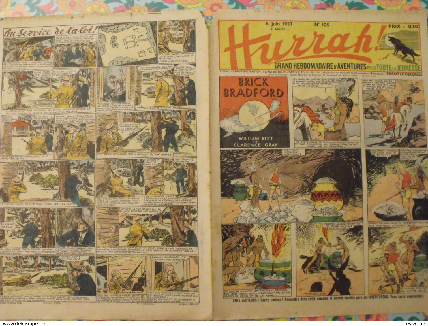 5 n° de Hurrah ! de 1937. Brick Bradford, dick l'intrépide, le roi de la police montée, gordon. A redécouvrir