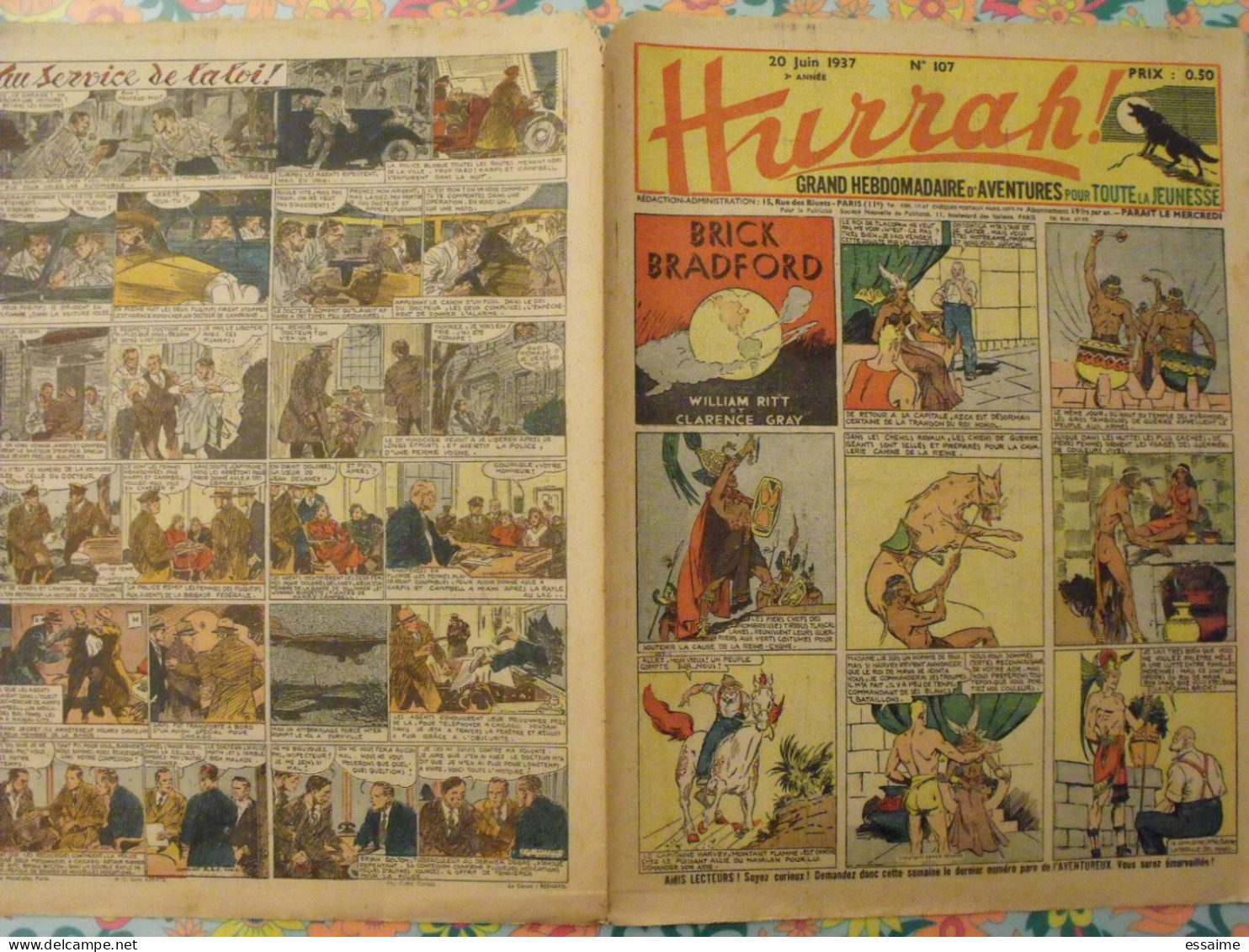 5 n° de Hurrah ! de 1937. Brick Bradford, dick l'intrépide, le roi de la police montée, gordon. A redécouvrir