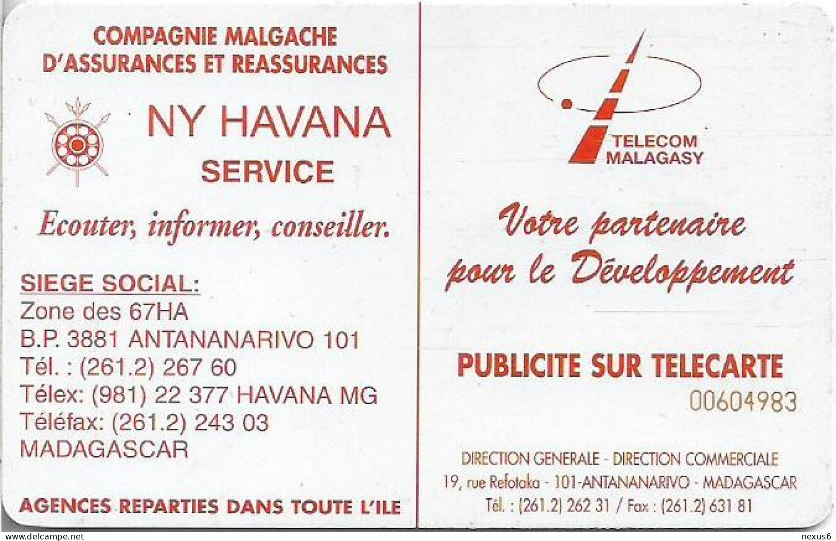 Madagascar - Telecom Malagasy - Ny Havana - SC7, 25Units, Used - Madagascar