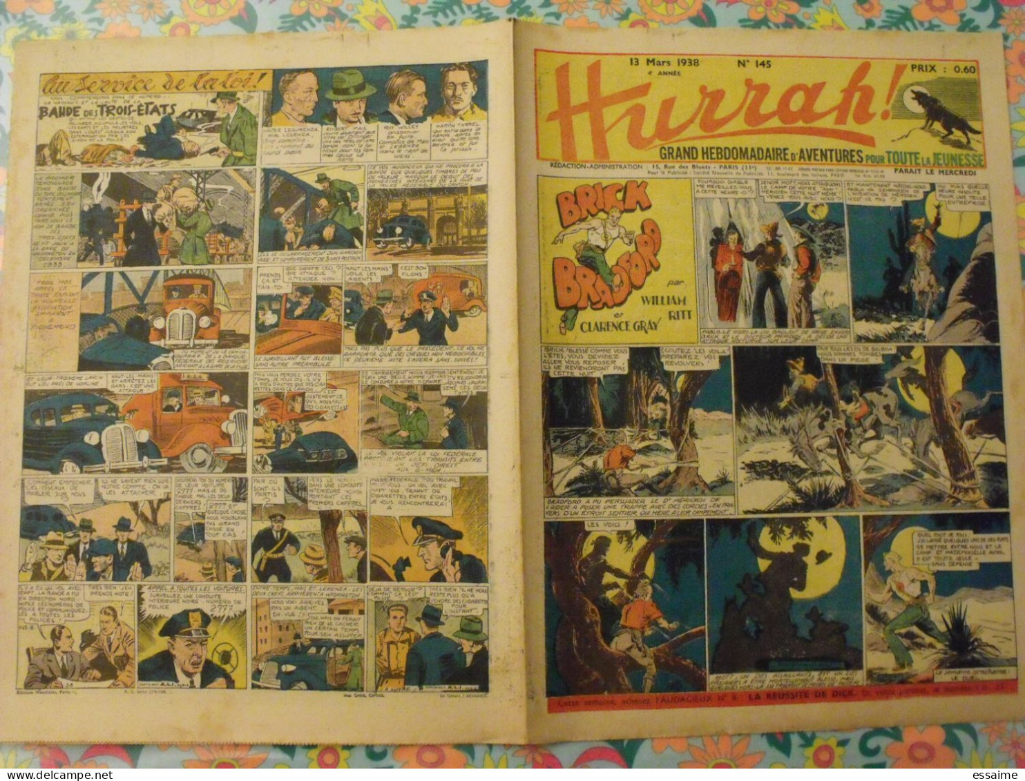 5 n° de Hurrah ! de 1938. Brick Bradford, dick l'intrépide, le roi de la police montée, gordon. A redécouvrir
