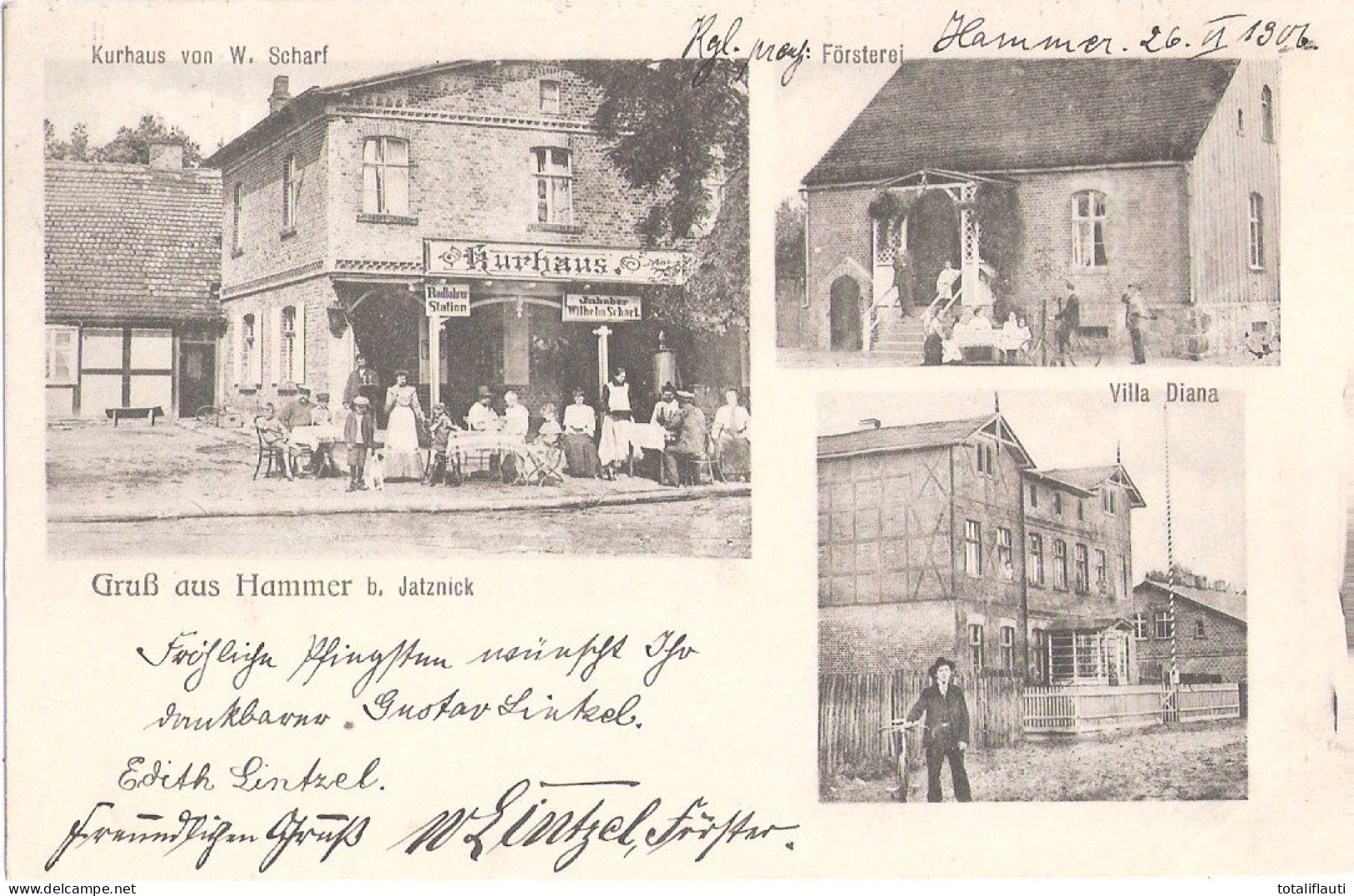 Gruß Aus HAMMER Bei Jatznick Kurhaus Radfahrer Station Inh Wilhelm Scharf Försterei Villa Diana Radfahrer 2.6.1906 Gelau - Pasewalk