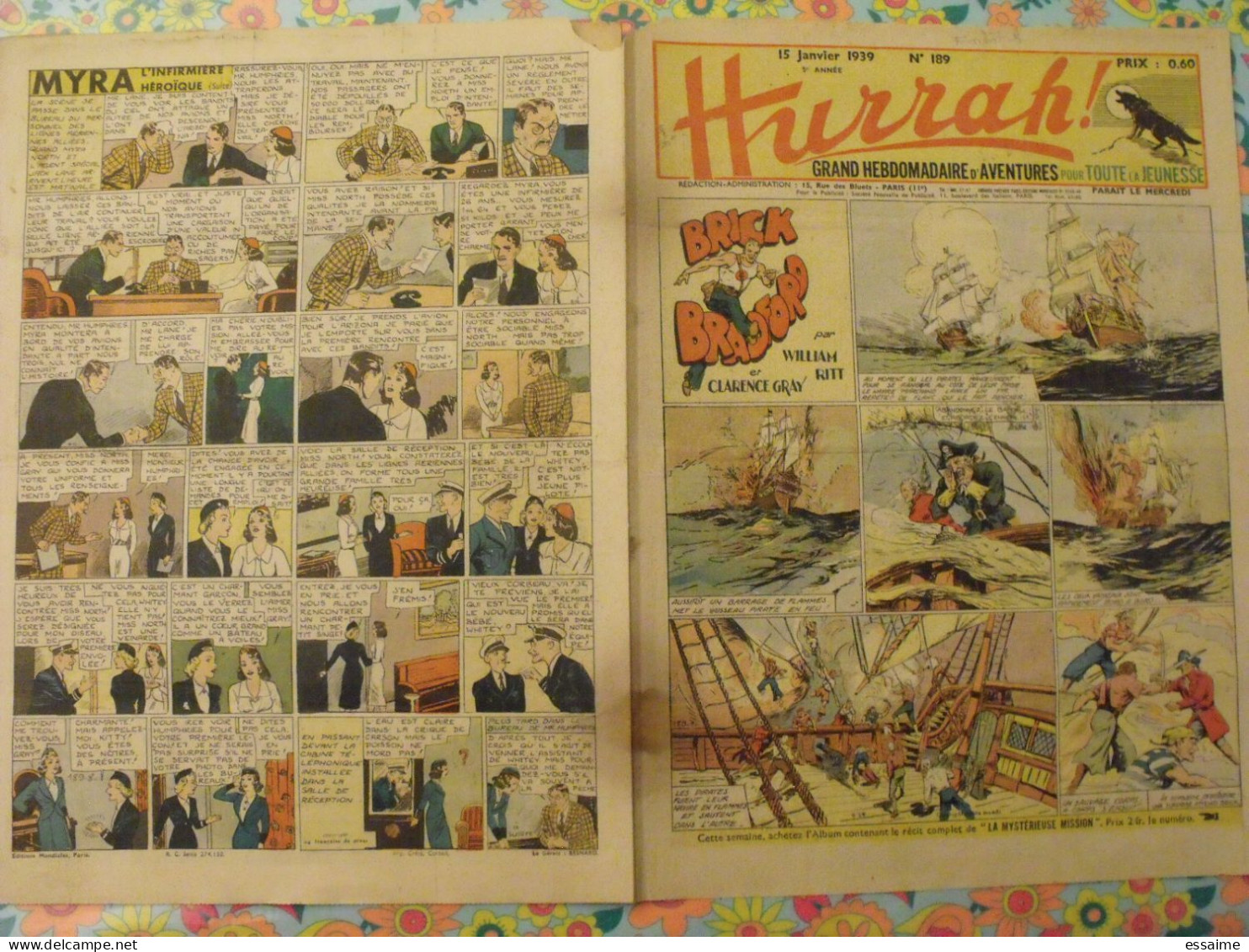 5 n° de Hurrah ! de 1938-39. Brick Bradford, dick l'intrépide, le roi de la police montée, gordon. A redécouvrir