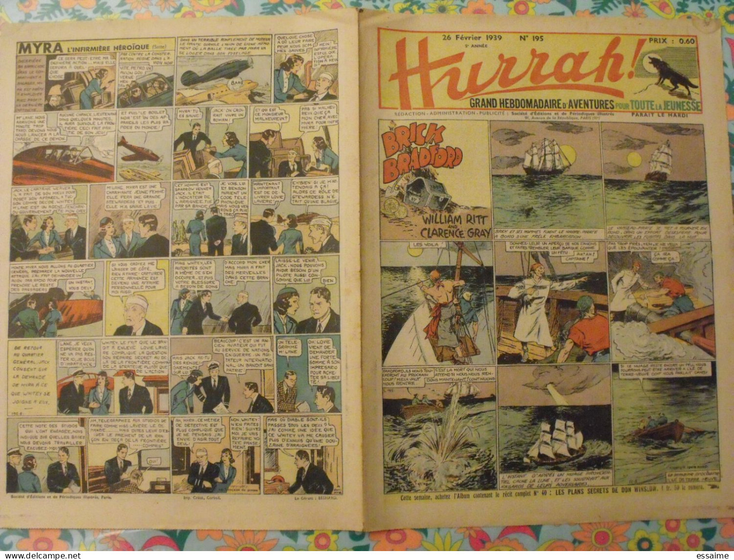 5 n° de Hurrah ! de 1938-39. Brick Bradford, dick l'intrépide, le roi de la police montée, gordon. A redécouvrir