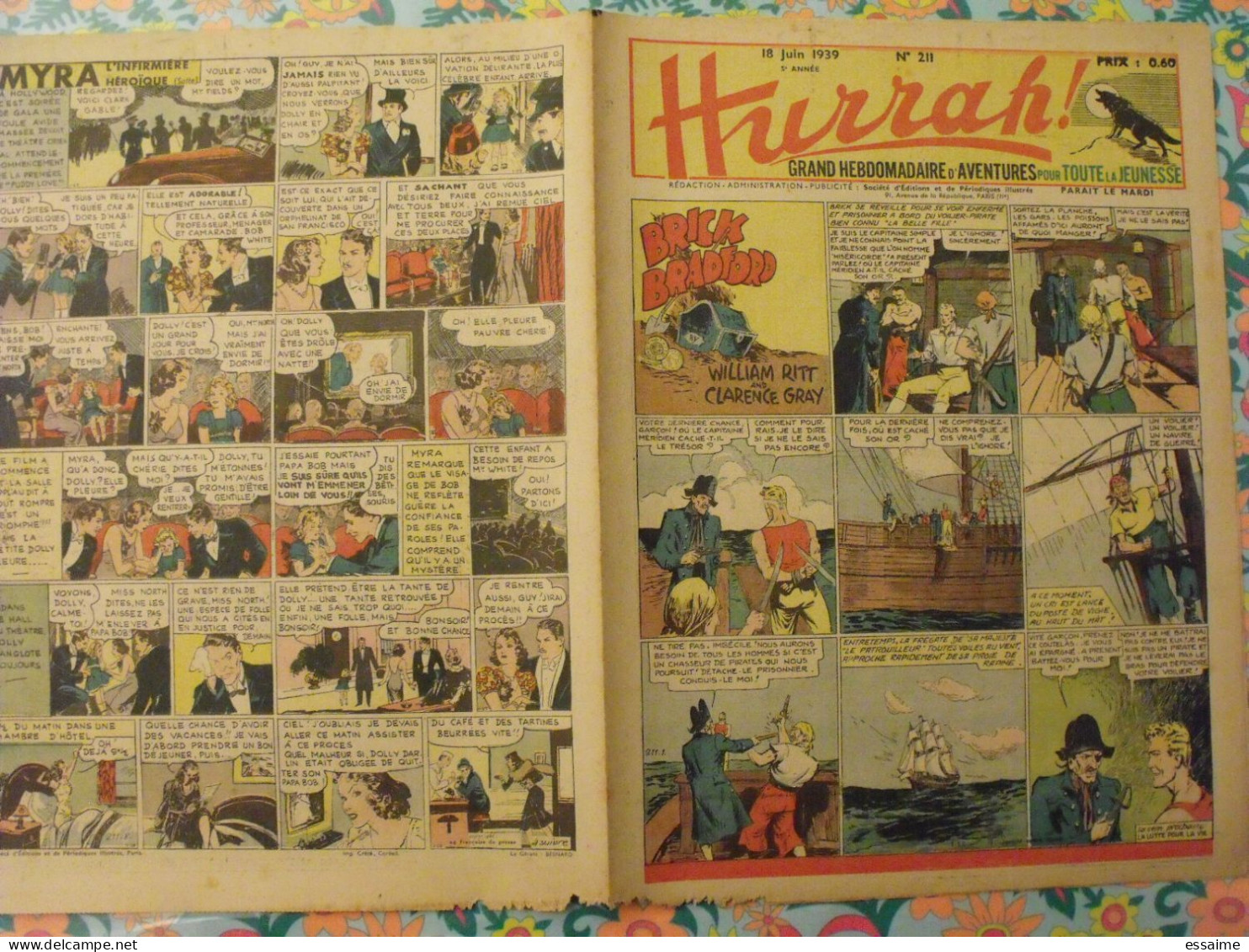 5 n° de Hurrah ! de 1939. Brick Bradford, Tarzan, le roi de la police montée, gordon. A redécouvrir