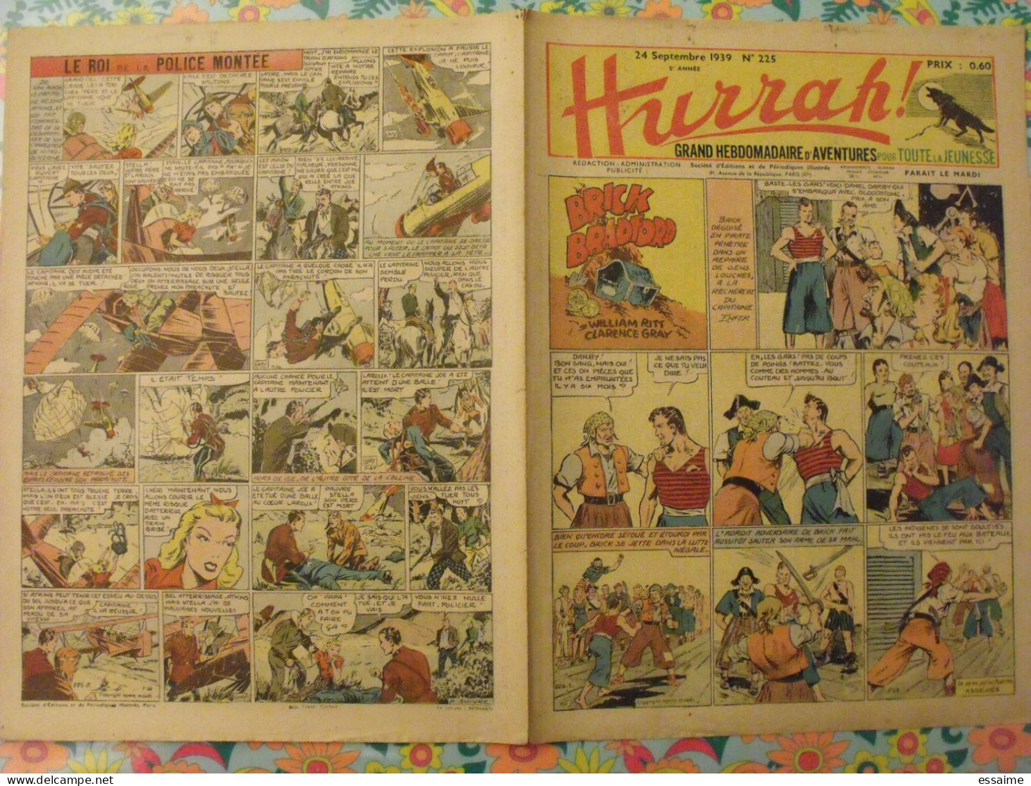 5 n° de Hurrah ! de 1939. Brick Bradford, Tarzan, le roi de la police montée, gordon. A redécouvrir