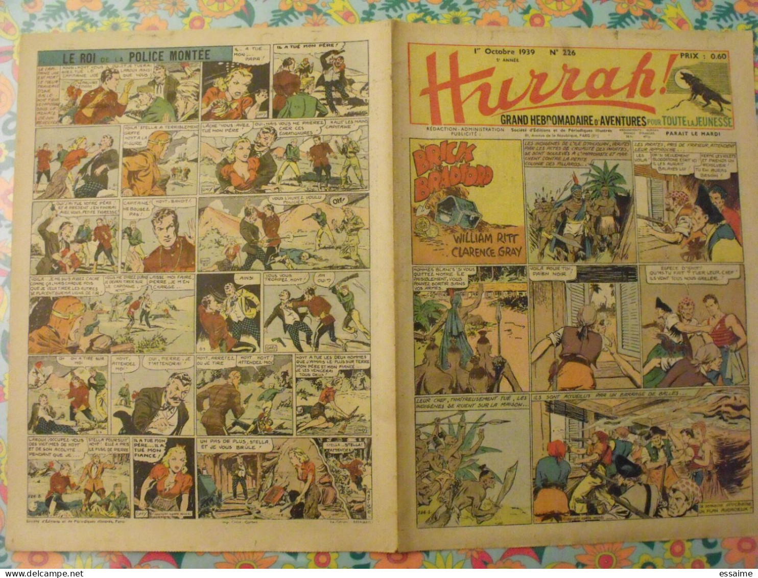 5 n° de Hurrah ! de 1939. Brick Bradford, Tarzan, le roi de la police montée, gordon. A redécouvrir