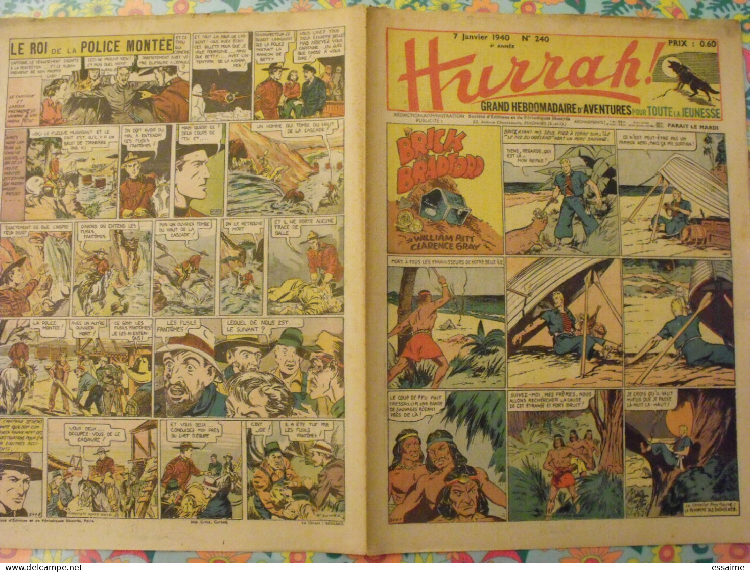 5 n° de Hurrah ! de 1939-40. Brick Bradford, Tarzan, le roi de la police montée, gordon. A redécouvrir