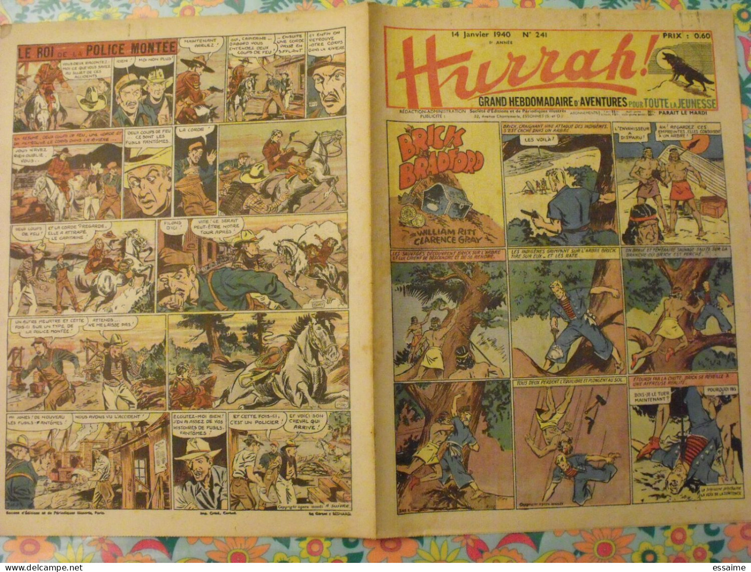 5 n° de Hurrah ! de 1939-40. Brick Bradford, Tarzan, le roi de la police montée, gordon. A redécouvrir