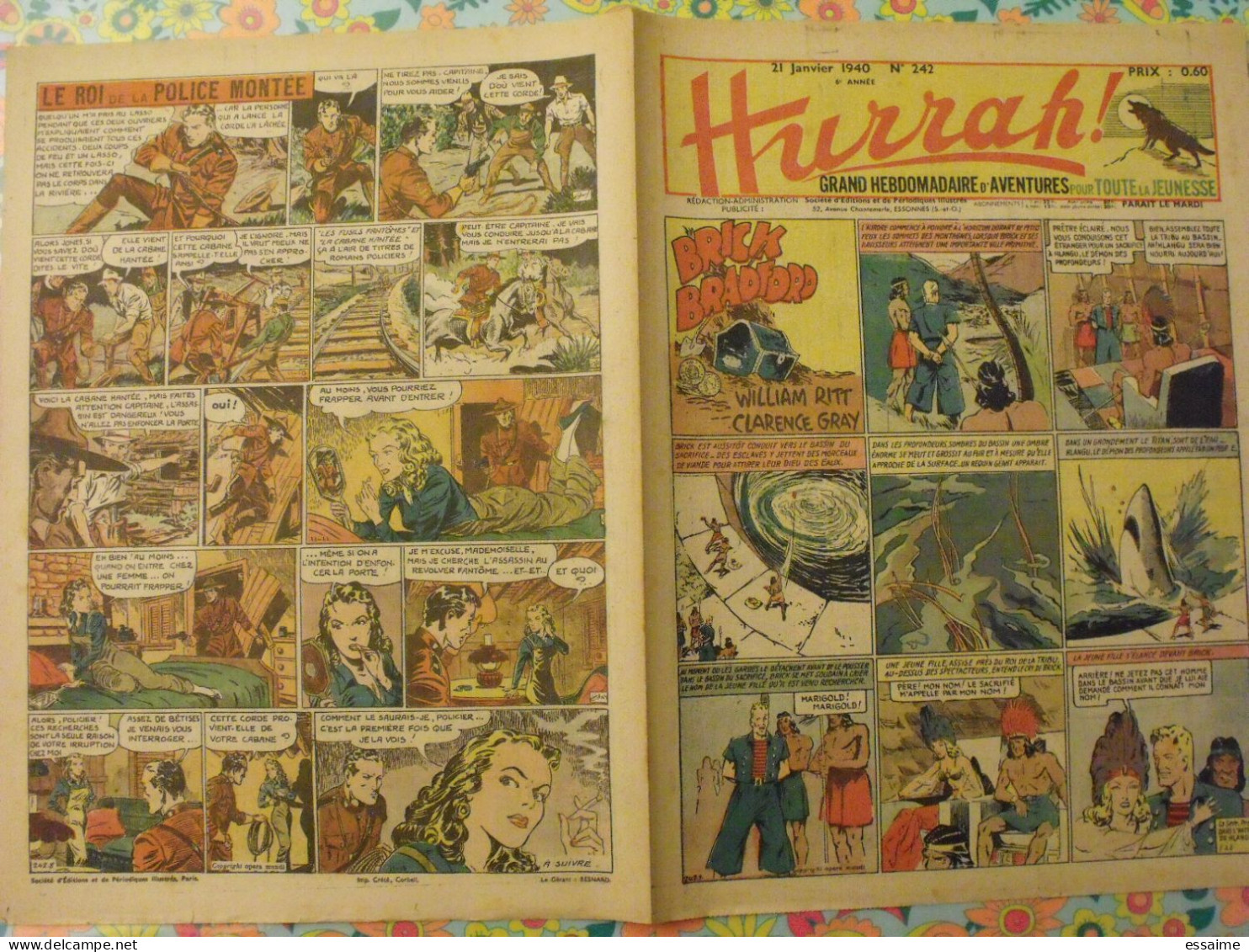 5 n° de Hurrah ! de 1939-40. Brick Bradford, Tarzan, le roi de la police montée, gordon. A redécouvrir