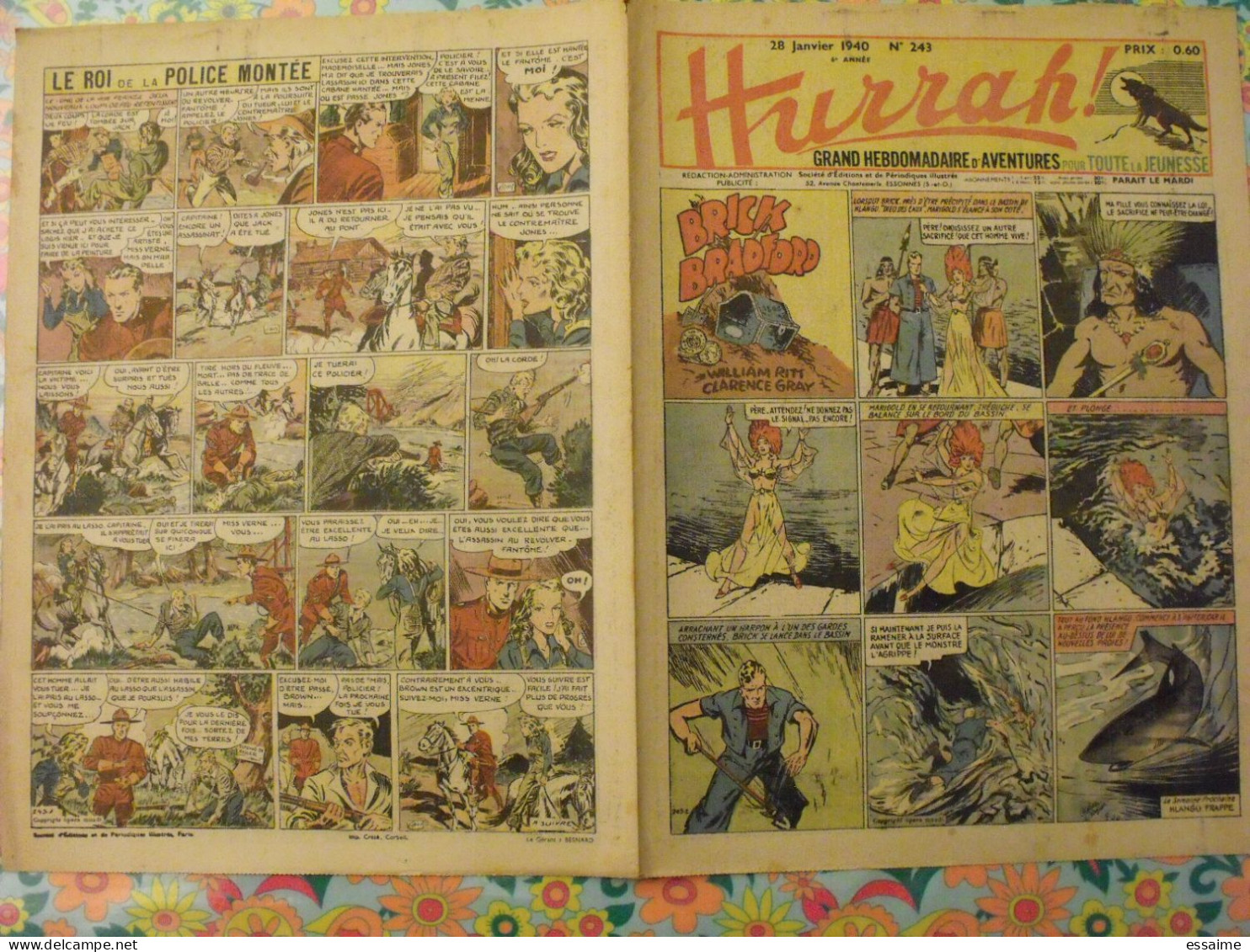 5 n° de Hurrah ! de 1939-40. Brick Bradford, Tarzan, le roi de la police montée, gordon. A redécouvrir