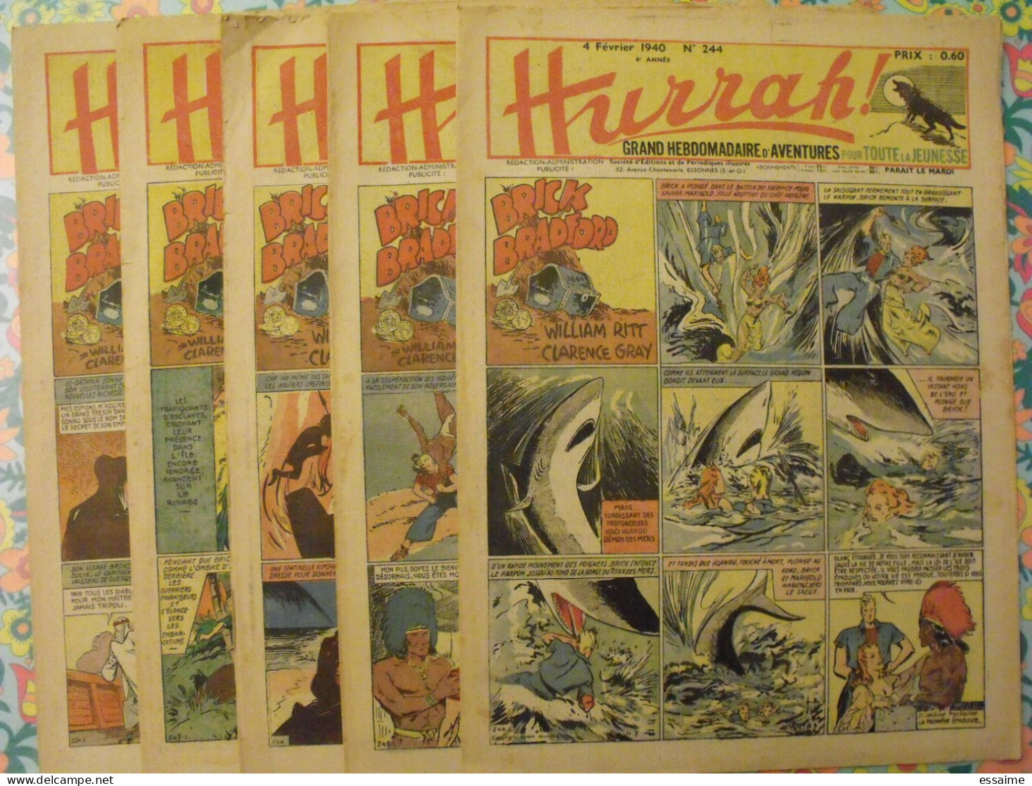 5 N° De Hurrah ! De 1940. Brick Bradford, Tarzan, Le Roi De La Police Montée, Gordon. A Redécouvrir - Hurrah