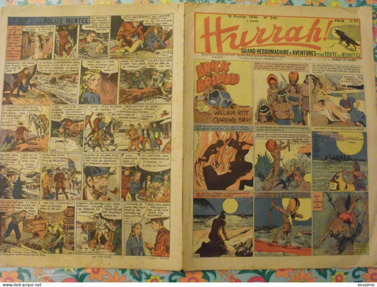 5 n° de Hurrah ! de 1940. Brick Bradford, Tarzan, le roi de la police montée, gordon. A redécouvrir