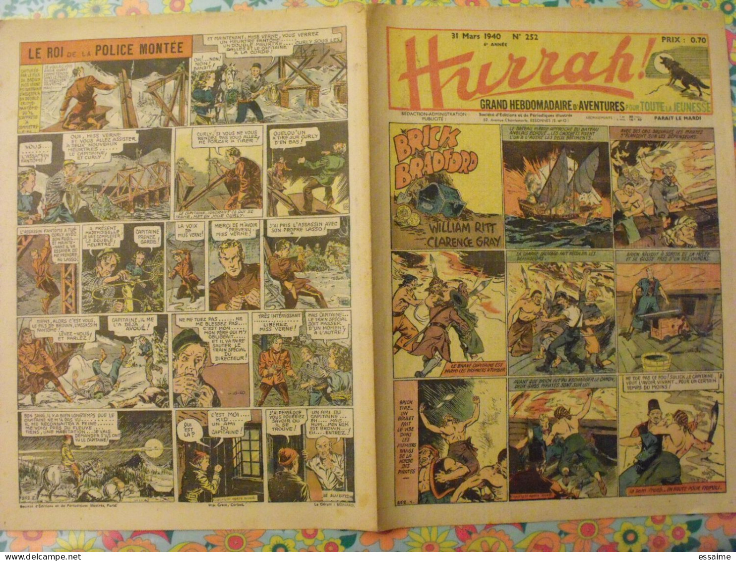 5 n° de Hurrah ! de 1940. Brick Bradford, Tarzan, le roi de la police montée, gordon. A redécouvrir