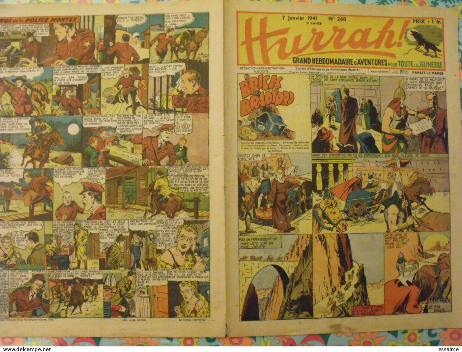 7 n° de Hurrah ! de 1940-41. Brick Bradford, Tarzan, le roi de la police montée, gordon. A redécouvrir