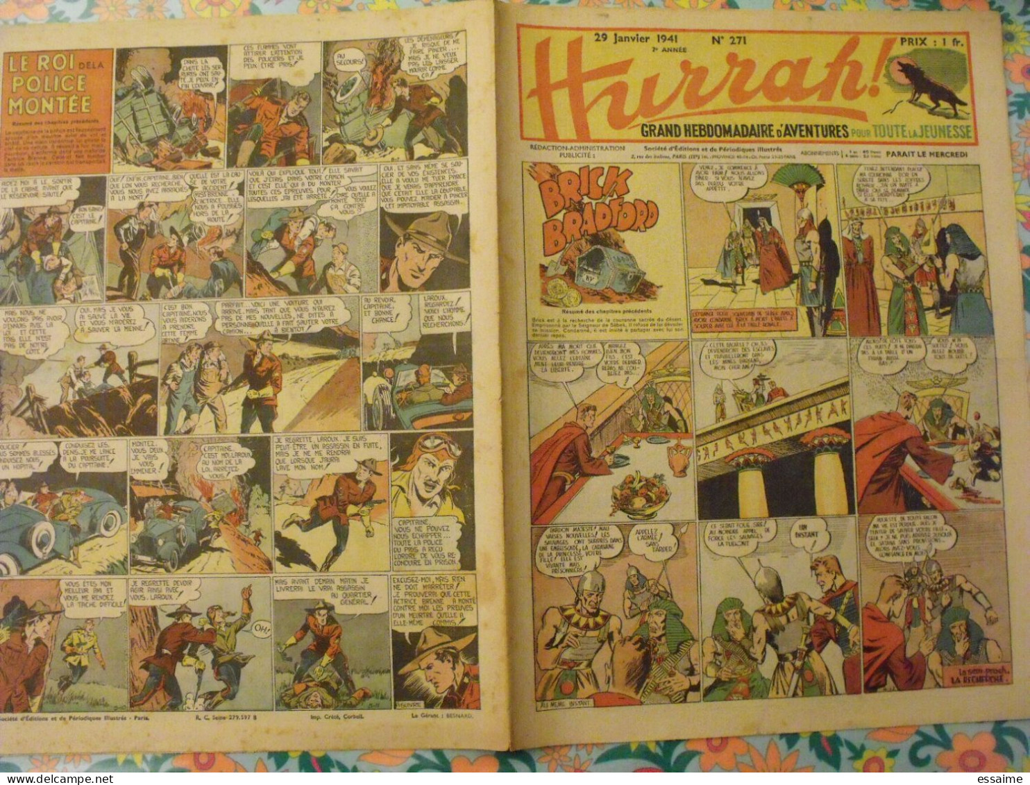 7 n° de Hurrah ! de 1940-41. Brick Bradford, Tarzan, le roi de la police montée, gordon. A redécouvrir