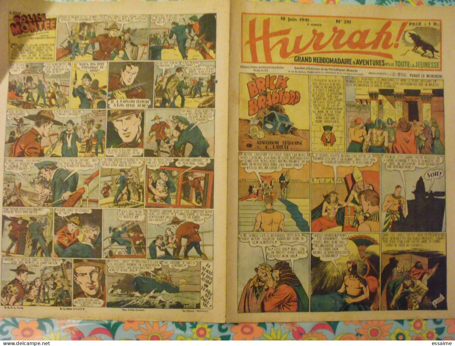 7 n° de Hurrah ! de 1940-41. Brick Bradford, Tarzan, le roi de la police montée, gordon. A redécouvrir