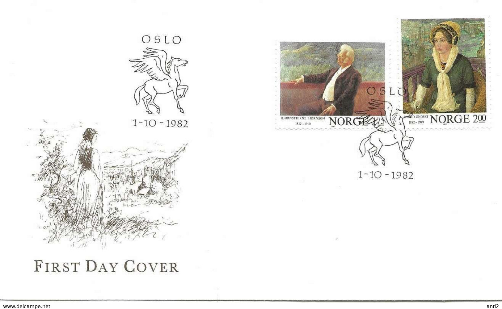 Norge Norway 1982 Writers, Bjørnstjerne Bjørnson And Sigrid Undset, Mi 870-871, FDC - Briefe U. Dokumente