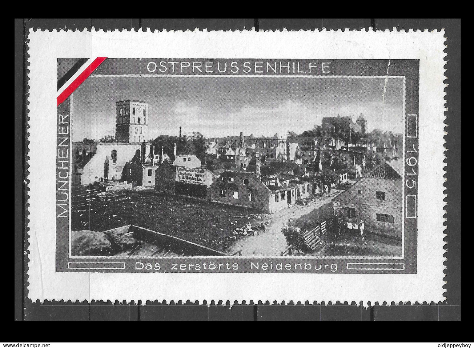 1915 WW1 GERMANY AUSTRIA VIGNETTE 11 X 7 CM EAST PRUSSIA AID MUNCHENER  DESTROYED NEIDENBURG RUSSIAN DESTRUCTION - Militaria