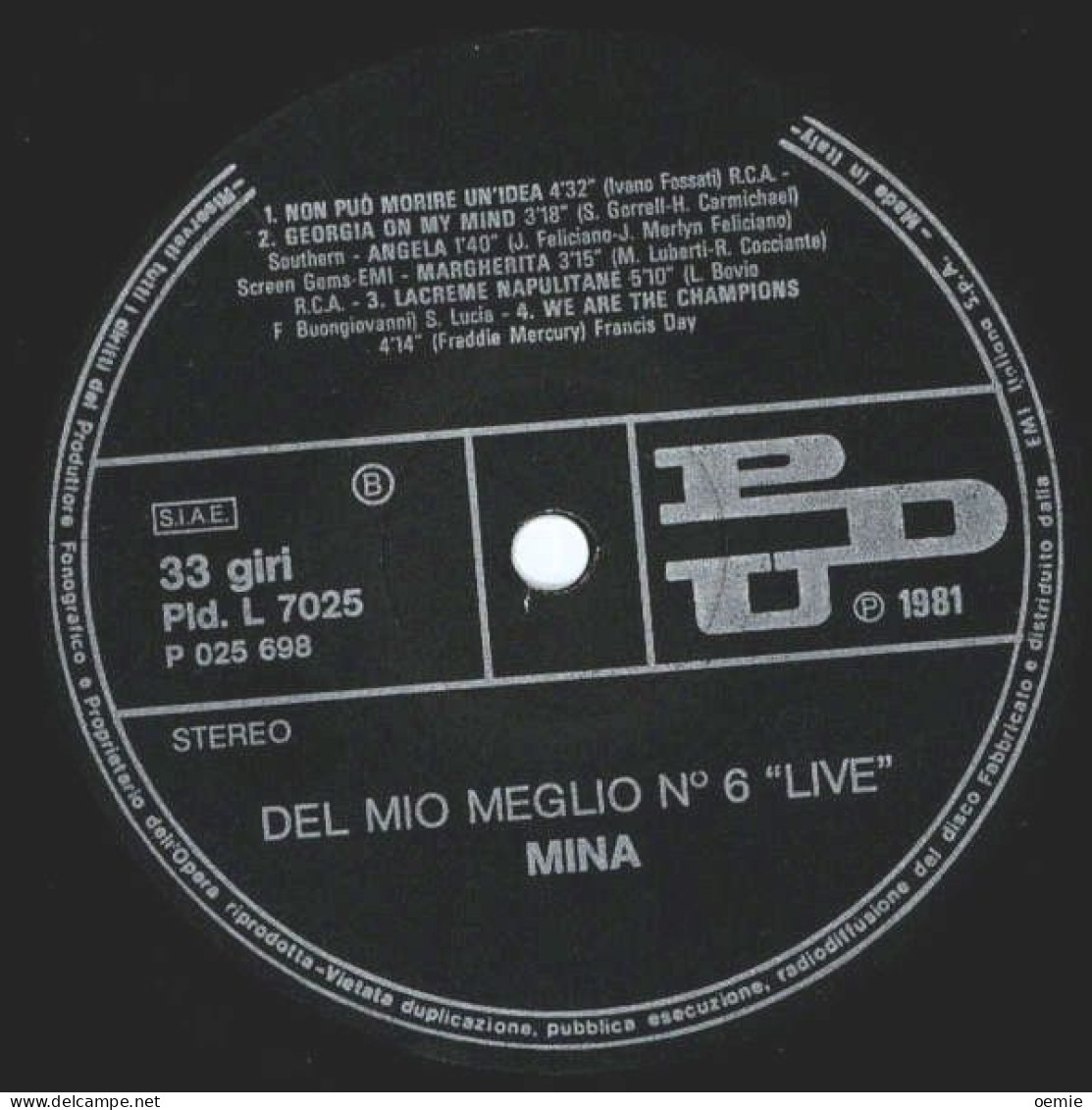 MINA   / DEL MIO MEGLIO  N° 6 LIVE - Other - Italian Music