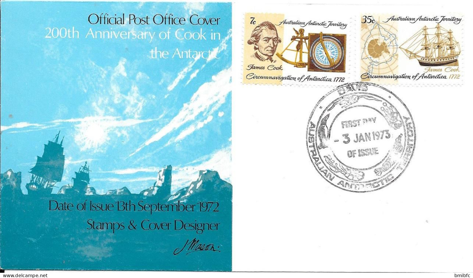 3 JANV 1973 - 200th Anniversary Of Cook In The Antartic - FDC