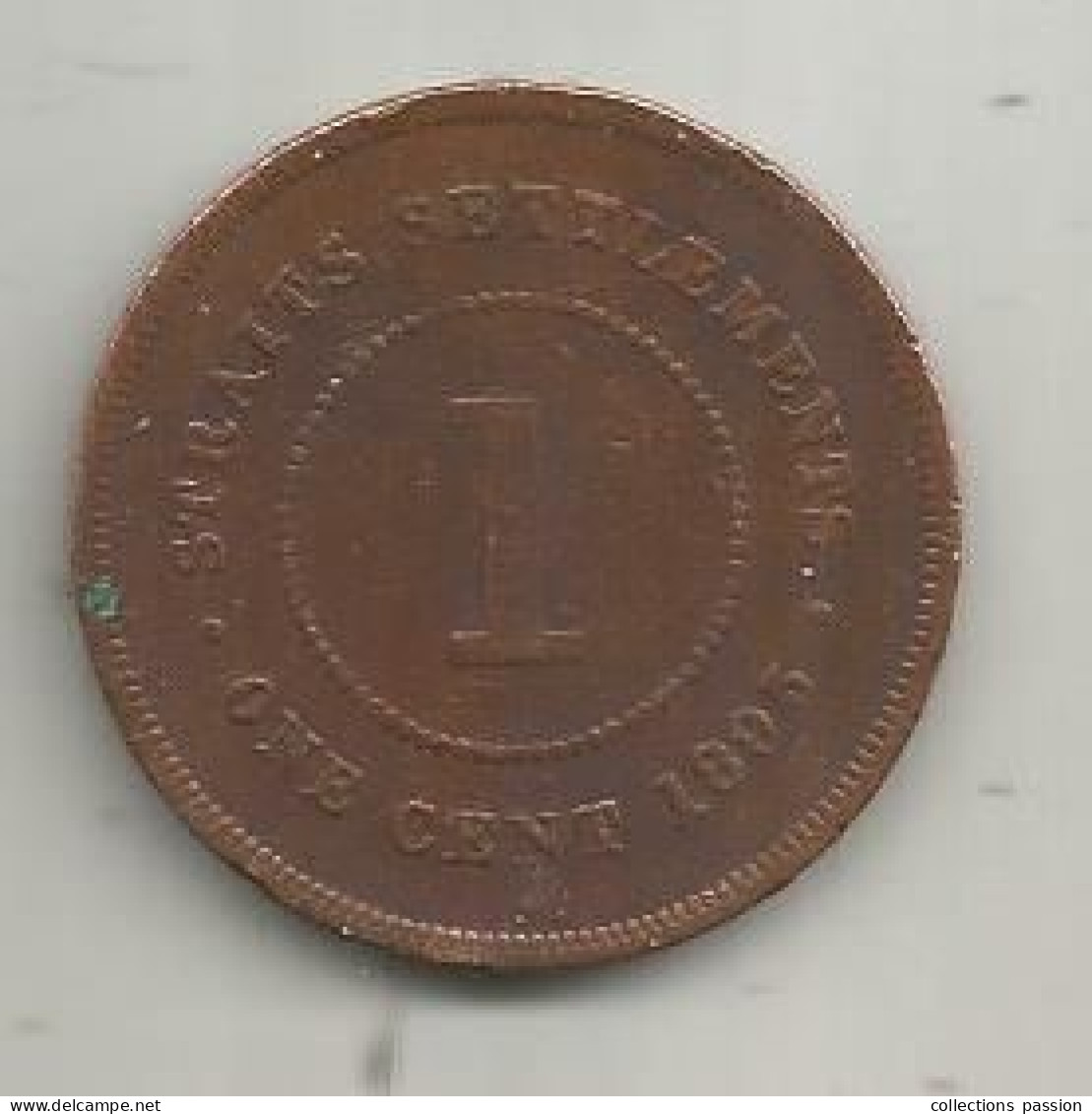 Monnaie, Colonie, Straits Settlements, Grande Bretagne, 1895, 1, One Cent, Victoria Queen, 2 Scans - Colonias