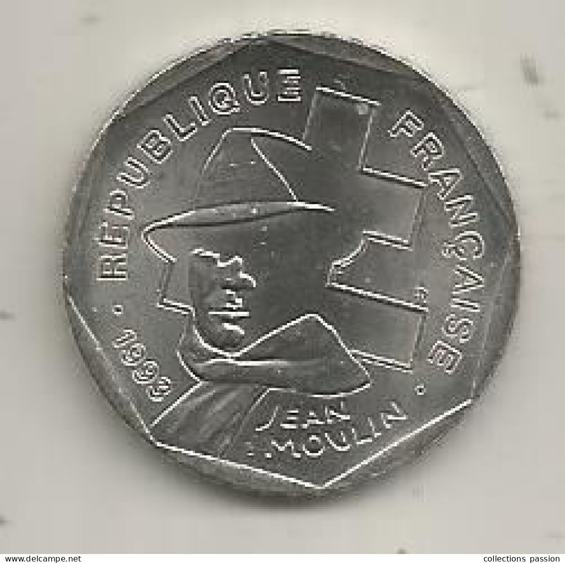 Monnaie, République Française, 1993, 2, Deux Francs JEAN MOULIN, 2 Scans - 2 Francs