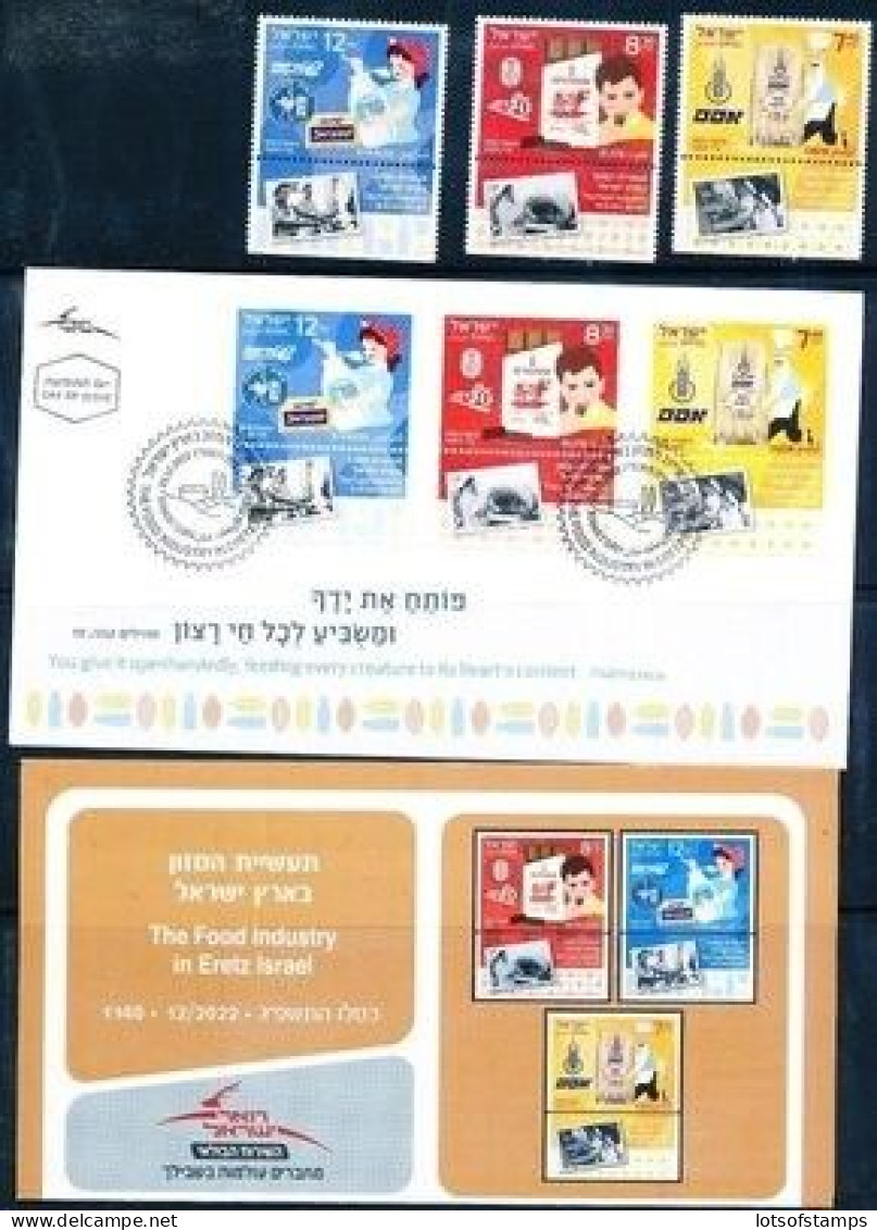ISRAEL 2022 FOOD INDUSTRY IN ERETZ ISRAEL SET 3 STAMPS + FDC +P/SERVICE BULITEEN - Unused Stamps