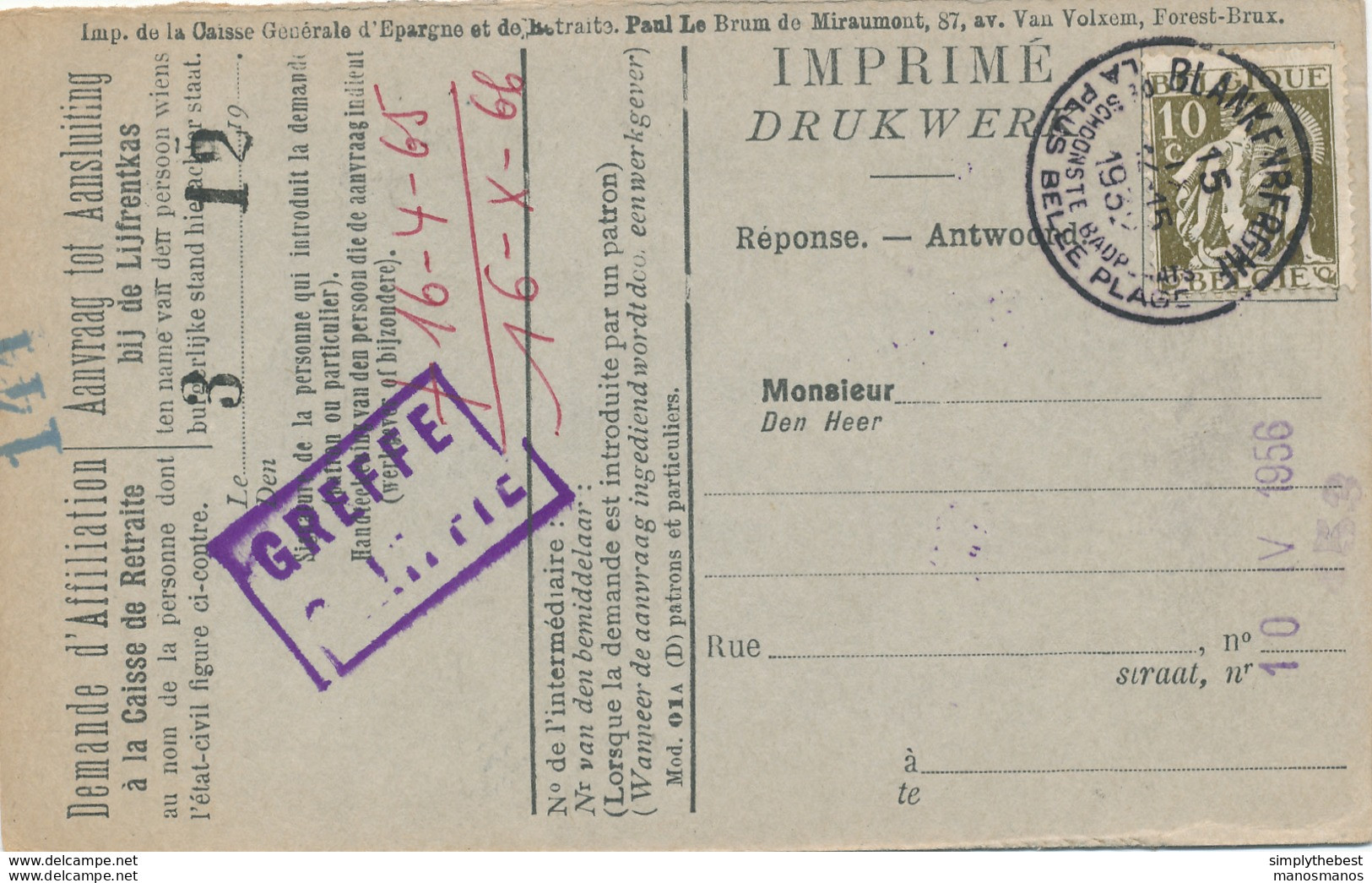587/30 - Carte Caisse D' Epargne TP Cérès BLANKENBERGHE 1932 - Verso Cachet BLANKENBERGHE Gemeentebestuur - 1932 Ceres And Mercurius