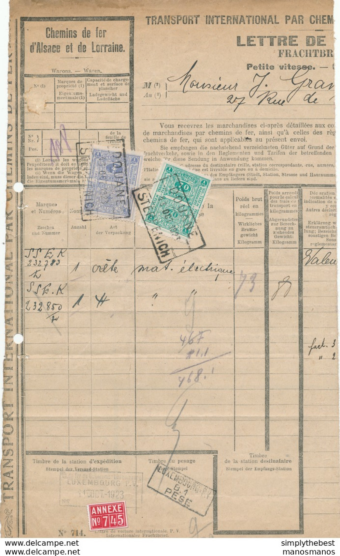 610/29 --  Timbres Fiscaux DOUANE STERPENICH 1923/28 S/ 3 Lettres De Voiture (partielles) Chemins De Fer Alsace Lorraine - Documenten