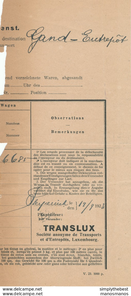 610/29 --  Timbres Fiscaux DOUANE STERPENICH 1923/28 S/ 3 Lettres De Voiture (partielles) Chemins De Fer Alsace Lorraine - Dokumente