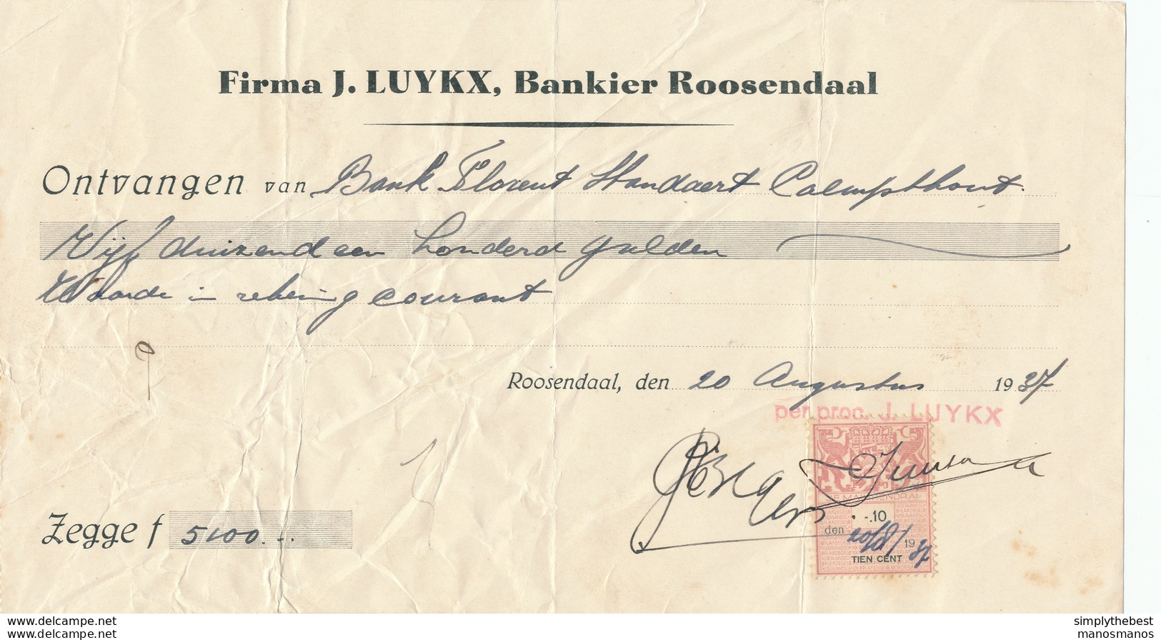 320/29 - ROSENDAAL Firma Luyckx , Bankier - 4 Documents 1937 , Dont 3 Avec Timbres Fiscaux NL - Revenue Stamps