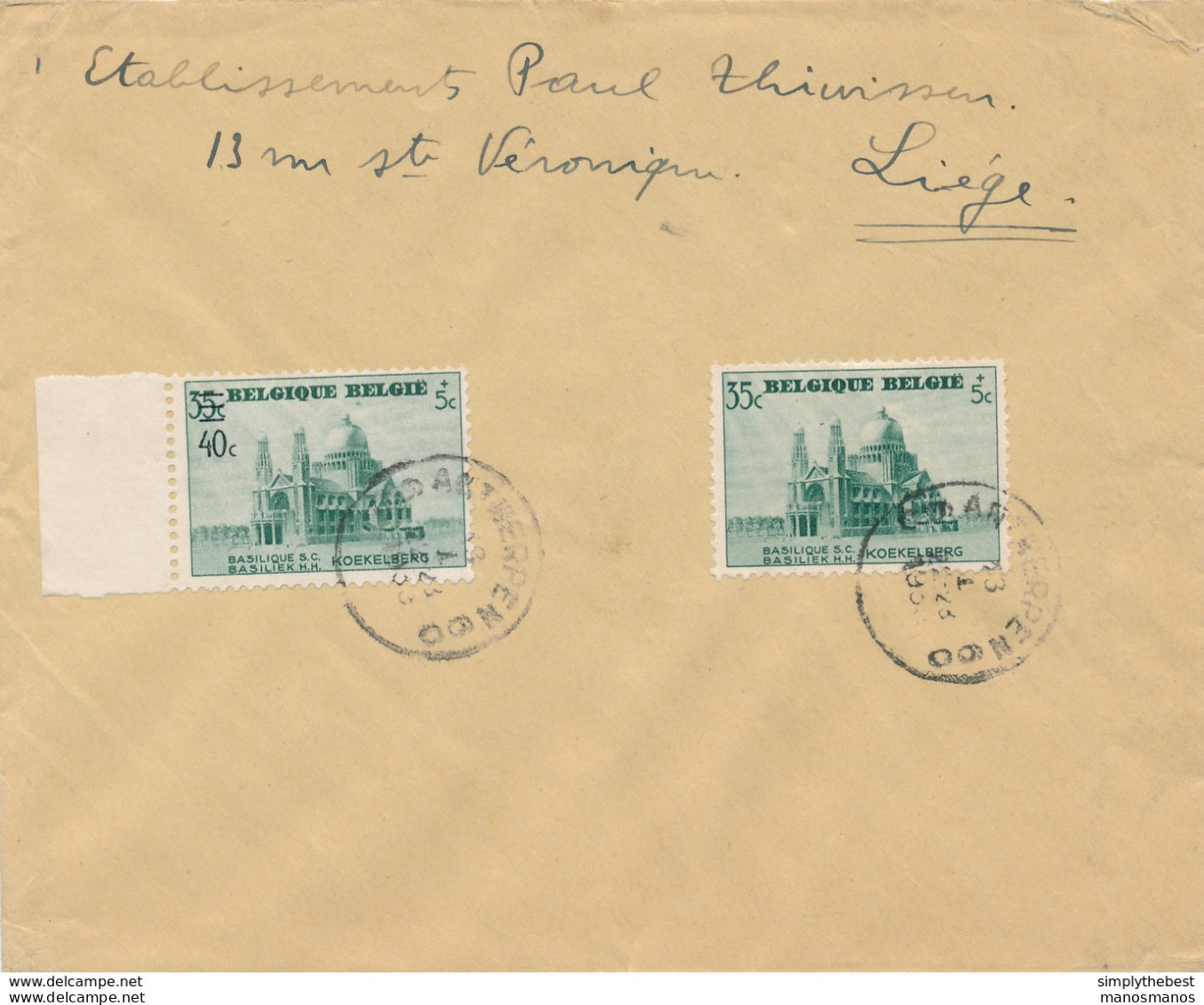 671/28 -  Enveloppe TP 472 Et 481 Basilique ANTWERPEN 1939 Vers LIEGE - TARIF EXACT 75 C - 1934-1951