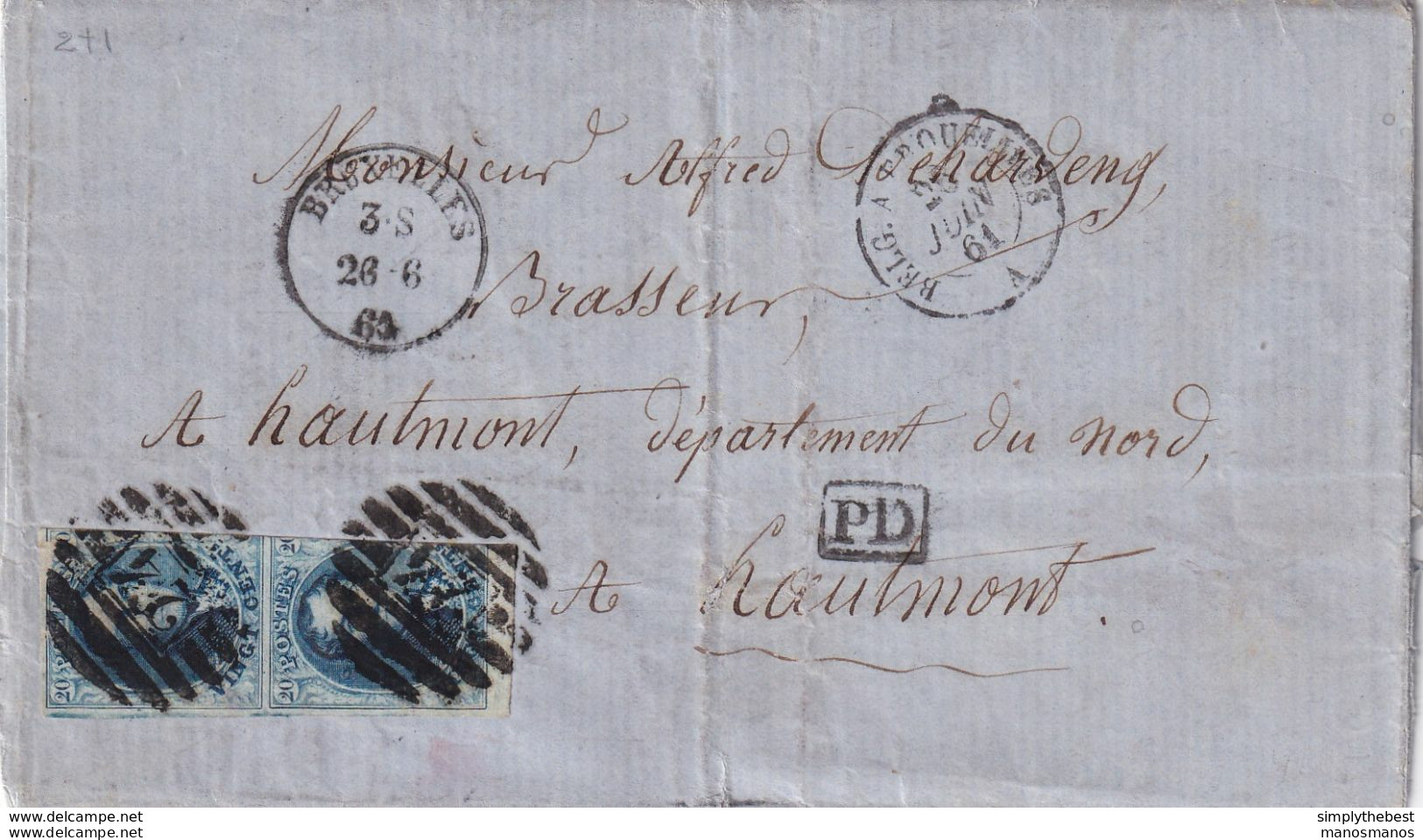 DDX 662 --  Belgique Enveloppe TP Médaillons BRUXELLES 1861 Vers Le Brasseur Dehardeng à HAUTMONT , Nord (France) - Bier