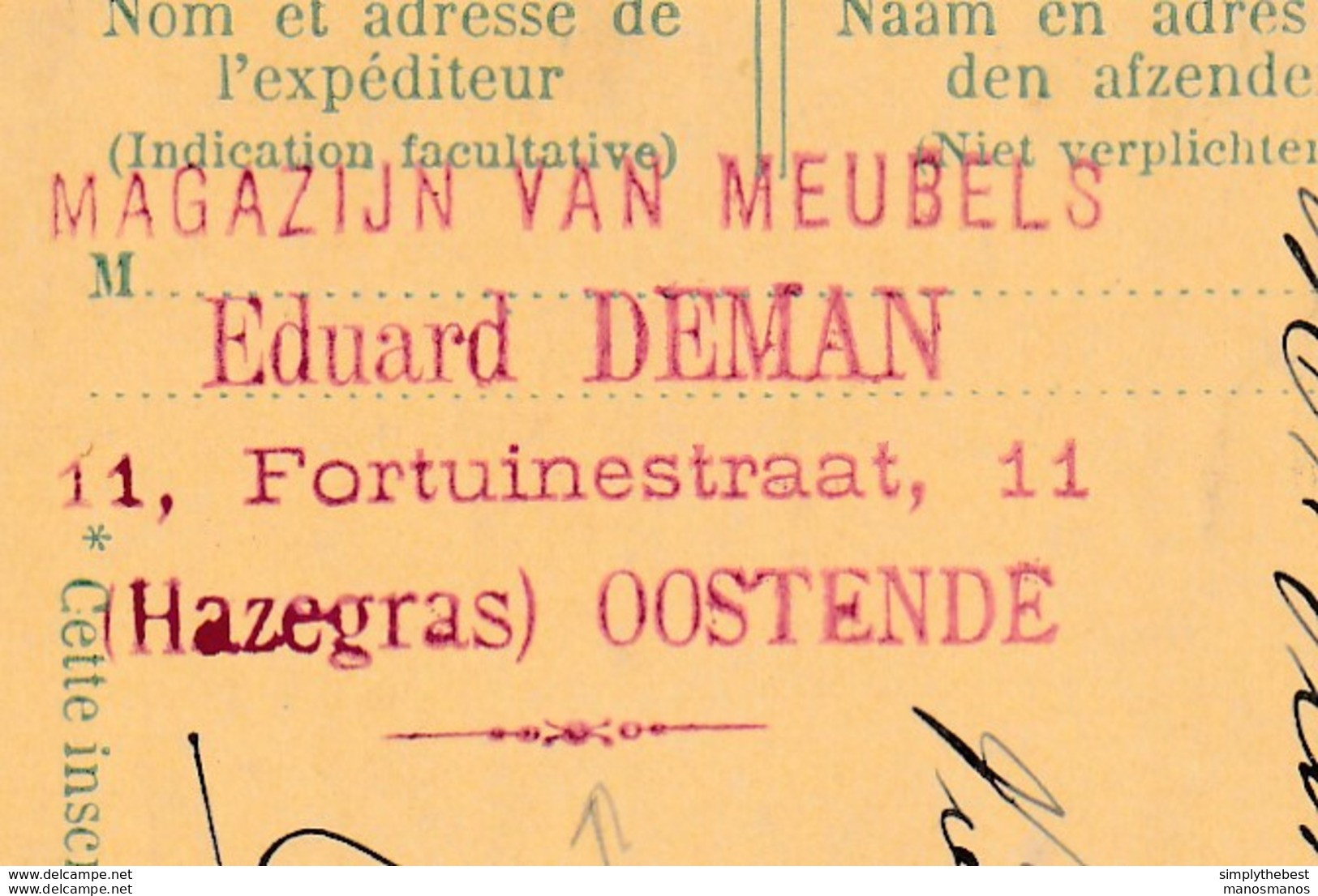 747/26 -- Entier Postal Pellens T4R OOSTENDE 1912 à GENT - Cachet  Magazijn Van Meubels Eduard Deman , HAZEGRAS OOSTENDE - Cartes Postales 1909-1934