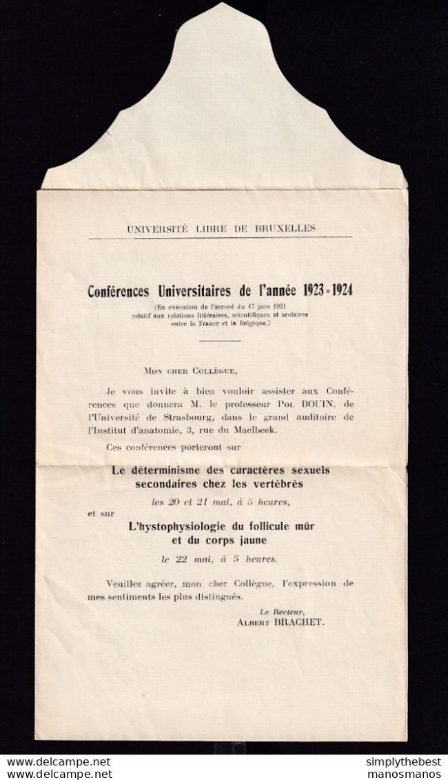 DDZ 471 -- IMPRIME TP Houyoux PREO BRUXELLES 1924 - Entete Et Contenu Conférences De L' UNIVERSITE LIBRE DE BXL - Tipo 1922-31 (Houyoux)