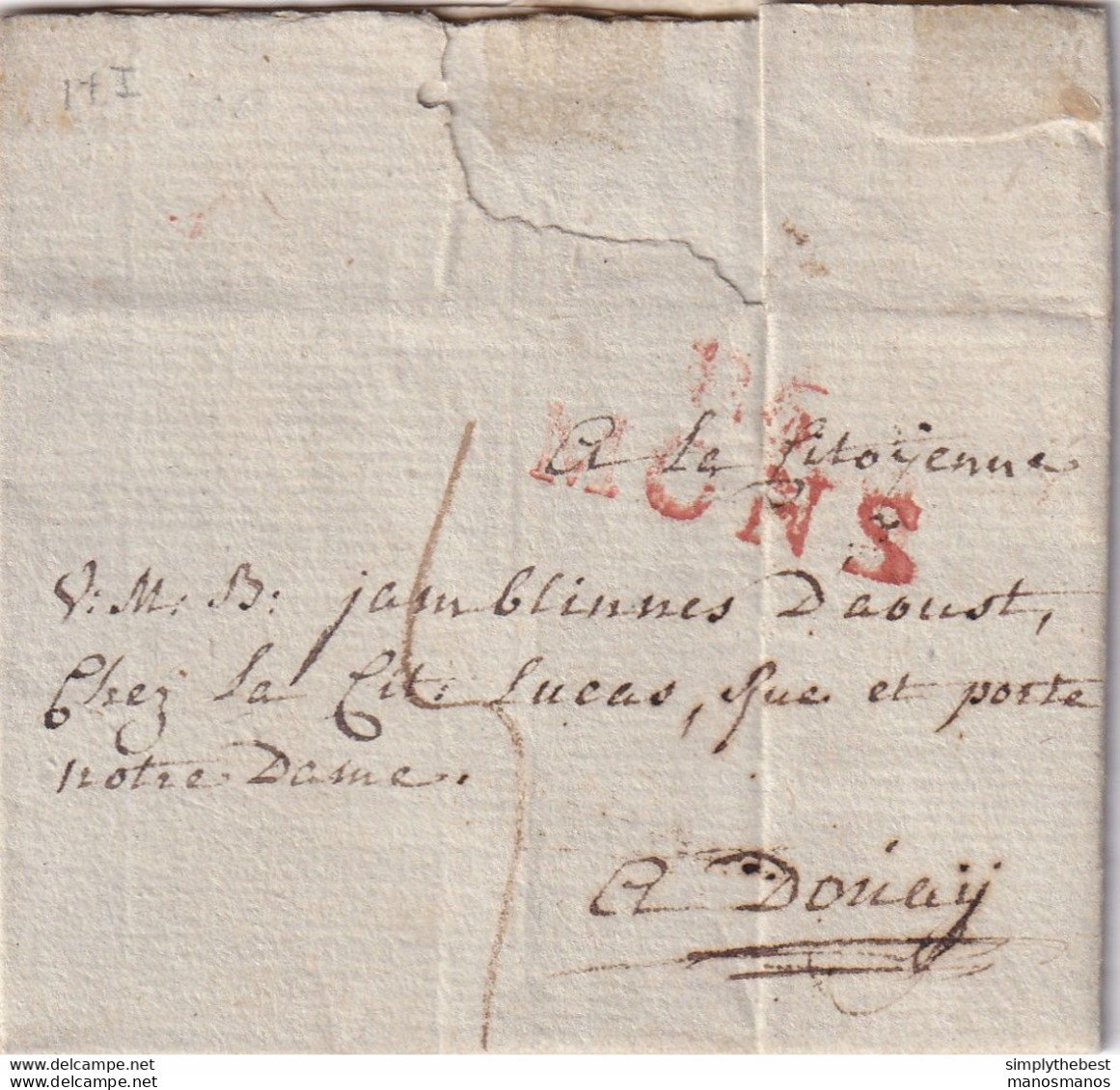 599/33 - Lettre Précurseur De 86 MONS An 8  Vers La Baronne De Jamblinnes D' Aoust à DOUAY - Herlant 36 - 1794-1814 (Période Française)