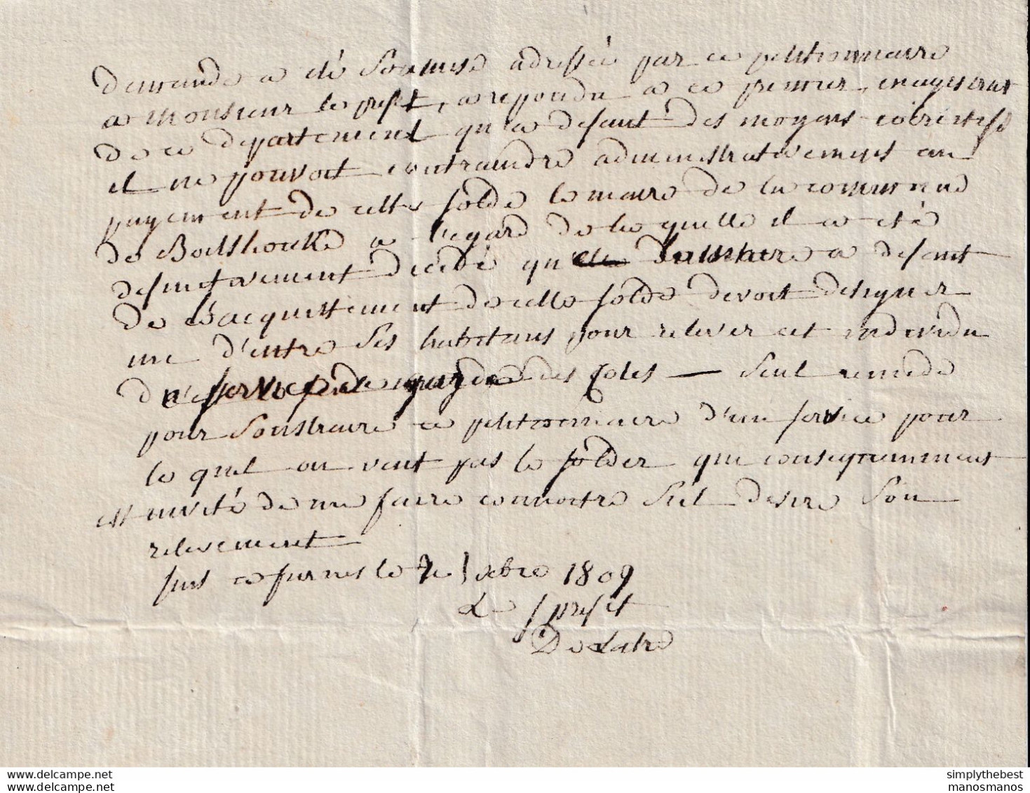 593/33 - Lettre Précurseur NIEUPORT 1809 En Locale - Entete Et Cachet De Alex Collet , Juge De Paix Du Canton - 1794-1814 (Periodo Francese)