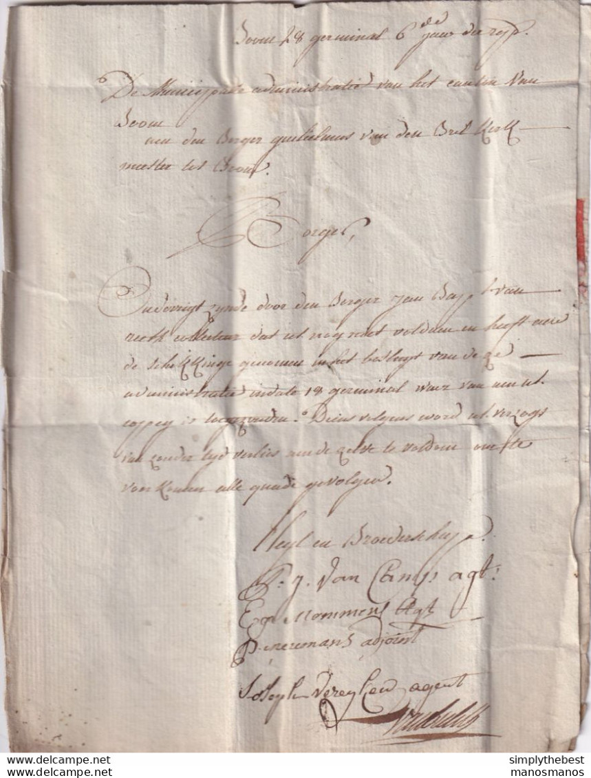 592/33 - Lettre Précurseur BOOM An 6 En Locale - TTB Cachet Administration Municipale De BOOM - 1794-1814 (Periodo Frances)
