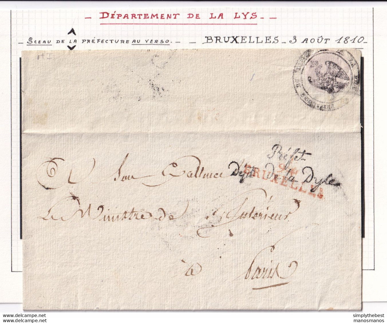 587/33 - 2 X Lettres Précurseurs - LSC BRUXELLES 1810 Vers PARIS Et LSC En PP Vers MONS- Griffes Préfet Dépt De La Dyle - 1794-1814 (Periodo Francese)