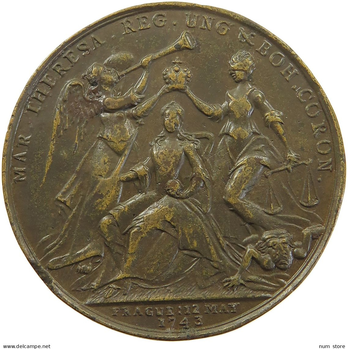 HAUS HABSBURG MEDAILLE 1743 MARIA THERESIA (1740-1780) AUF DIE BÖHMISCHE KRÖNUNG #MA 073063 - Oostenrijk