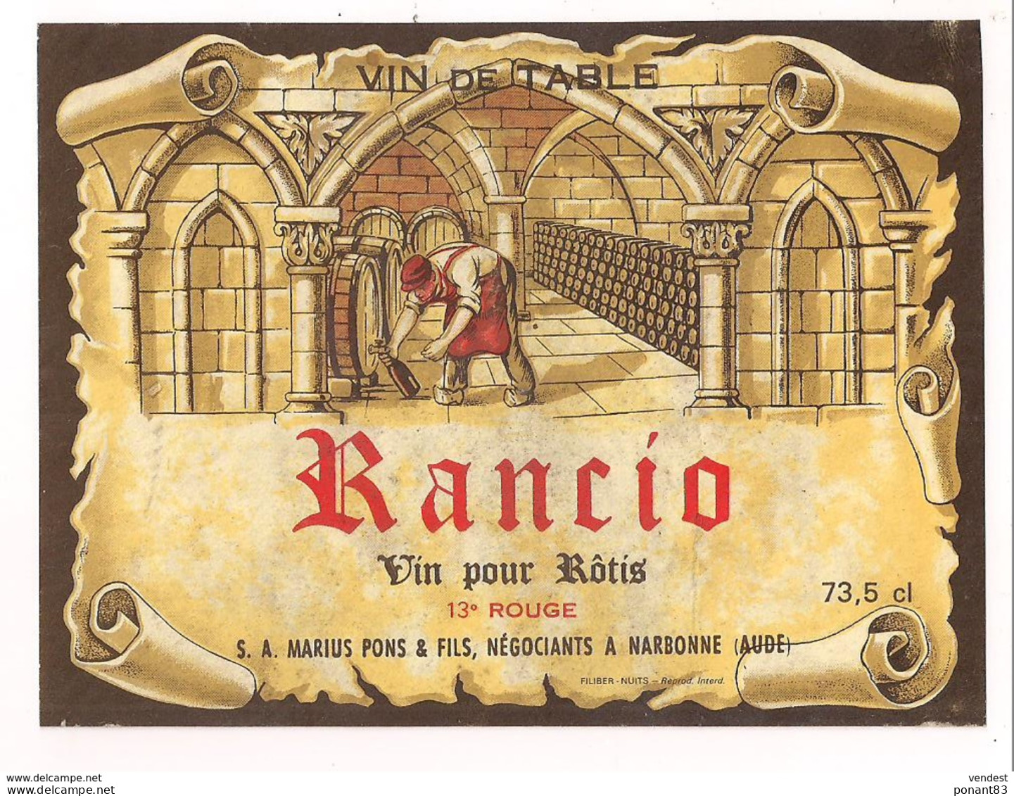 Etiquette  Décollée RANCIO - Vin Pour Rôtis - Marius Pons & Fils à Narbonne - - Languedoc-Roussillon