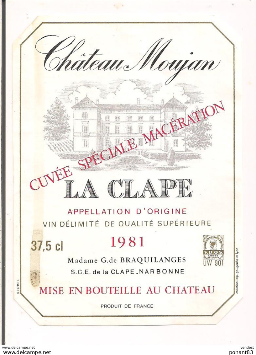 Etiquette  Décollée  Château Moujan - La Clape - 1981 - - - Languedoc-Roussillon