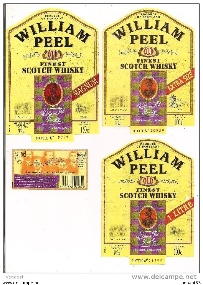 Etiquettes Décollées William Peel  Scotch Whisky Old, 1 Litre, Magnum Et Extra Size - Ecosse - - Whisky