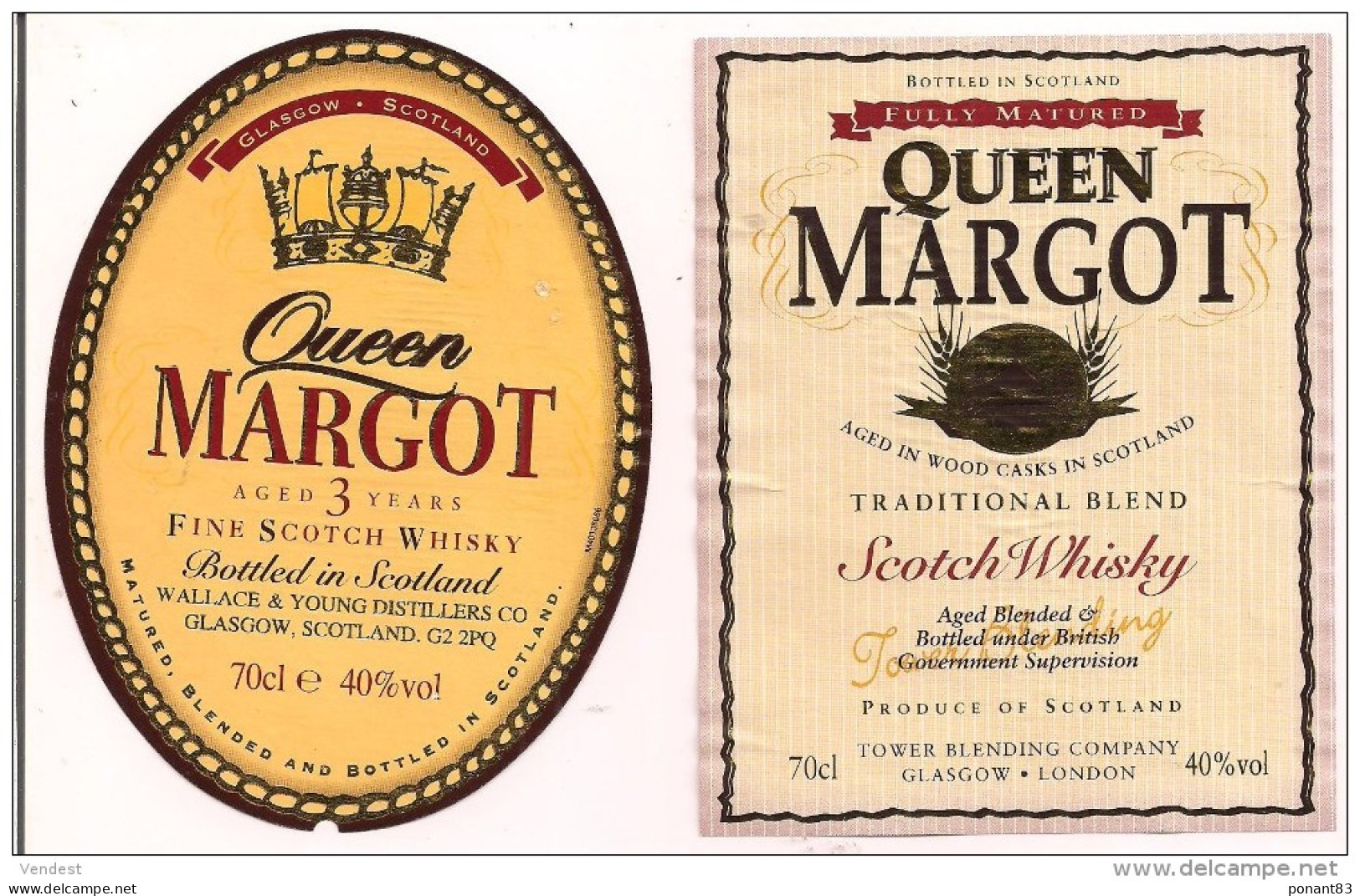 Etiquettes Décollées Queen Margot Scotch Whisky - 3 Ans Et Fully Matured - Ecosse - - Whisky