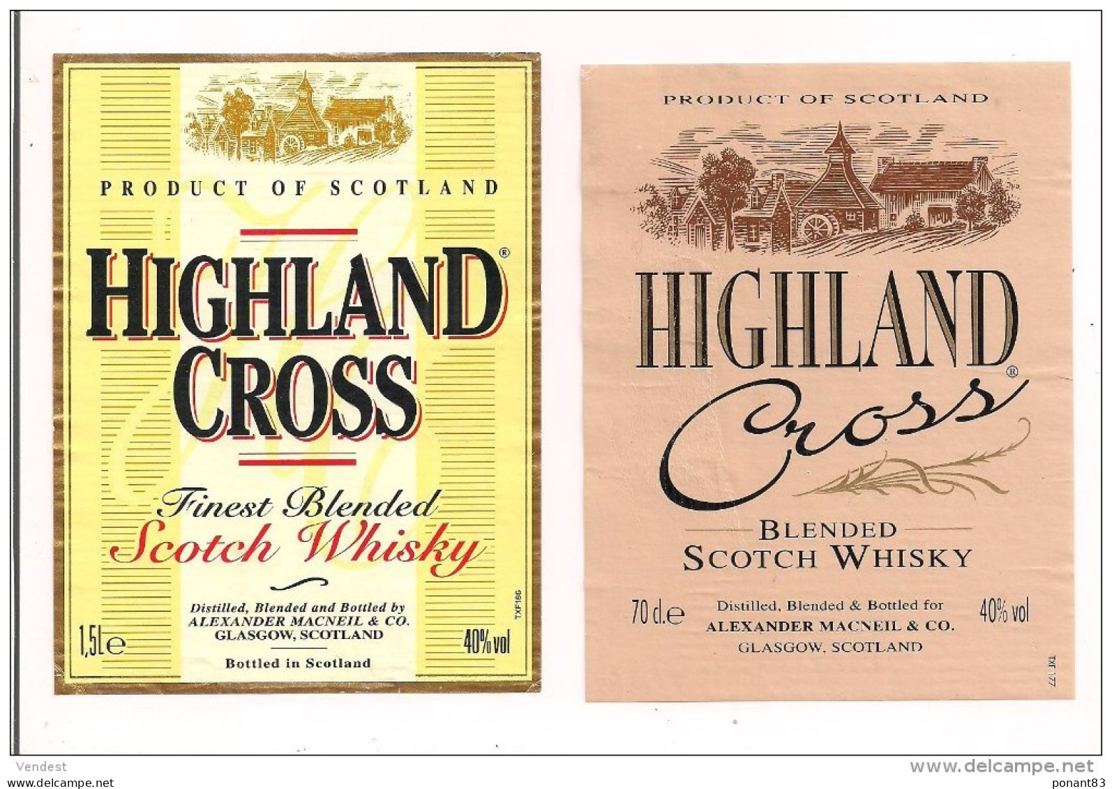 Etiquettes Décollée Highland Cross  Blended Scotch Whisky  -Ecosse - - Whisky