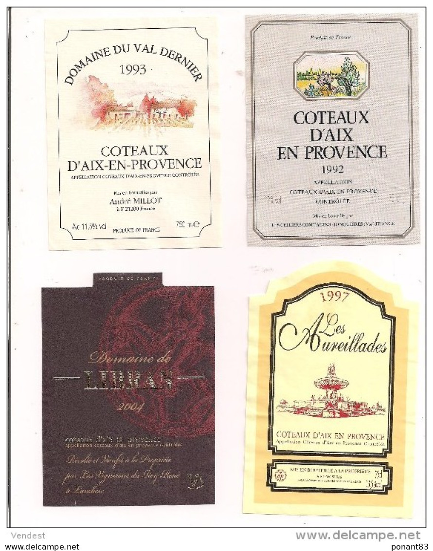 Etiquettes  Décollées Côteaux D'Aix En Provence 1992, 1993, 1997, 2004, 2005 - - Vino Rosado