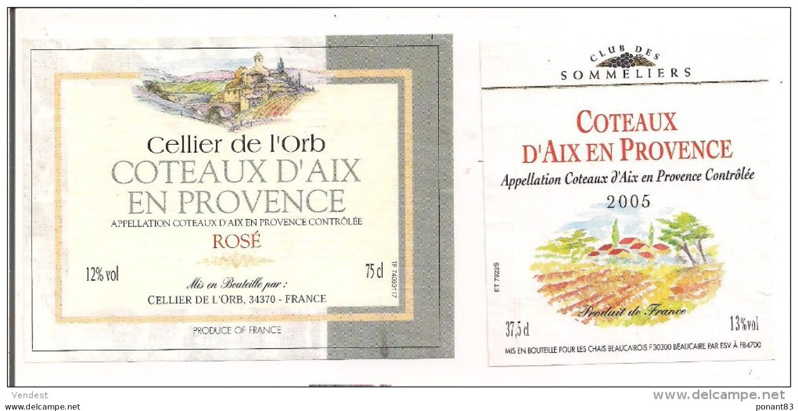 Etiquettes  Décollées Côteaux D'Aix En Provence 1992, 1993, 1997, 2004, 2005 - - Vino Rosado