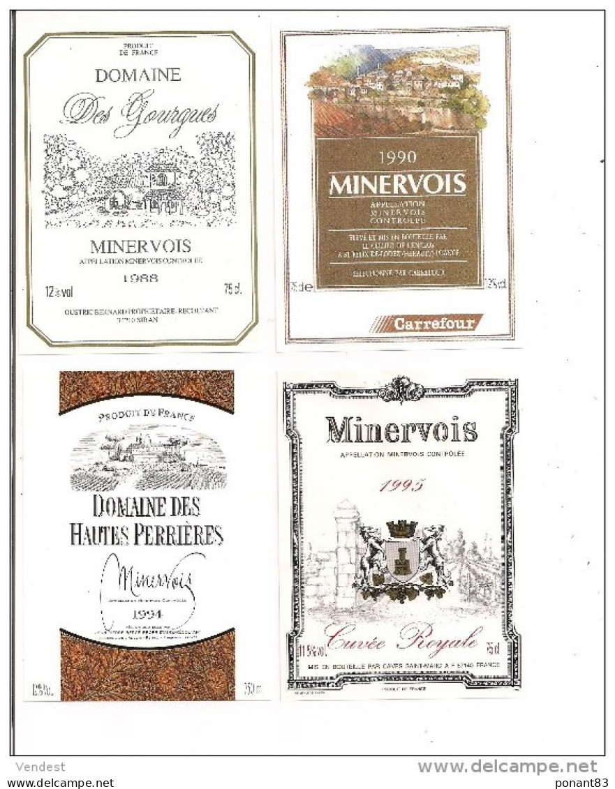 Etiquettes  MINERVOIS 1988, 1990, 1994,1995 : Domaine Des Gourgues, Hautes Perrières, Cuvée Royale  - - Languedoc-Roussillon